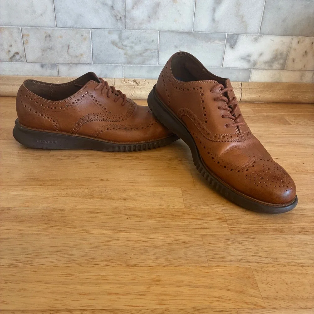 Cole Haan Zerogrand Wingtip Oxford Mens 10M Brown Leather C31535 Brogue Shoes